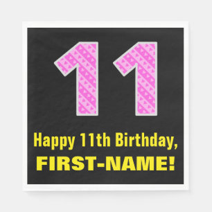 Serviette En Papier 11e anniversaire : Pink Stripes and Hearts "11" + 