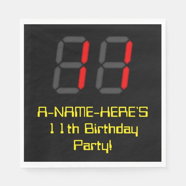 Serviette En Papier 11ème anniversaire : Rouge Digital Horloge Style " (Devant)