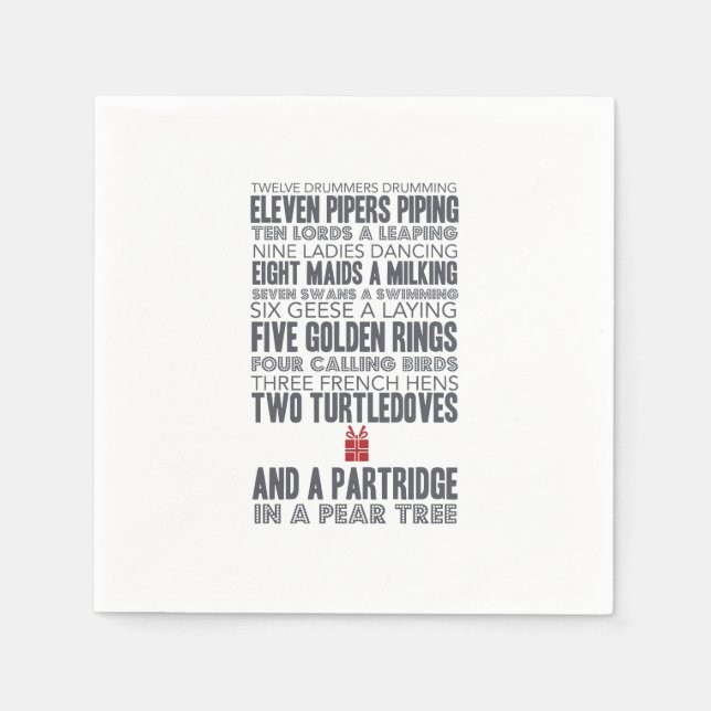 Serviette En Papier 12 Jours de Noël | Red (Devant)