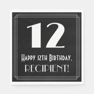 Serviette En Papier 12e anniversaire ~ Art Déco Inspiré Look "12", Nom