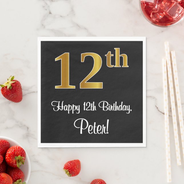 Serviette En Papier 12e anniversaire ~ Elégant Luxueux Faux Gold Look  (En situation)