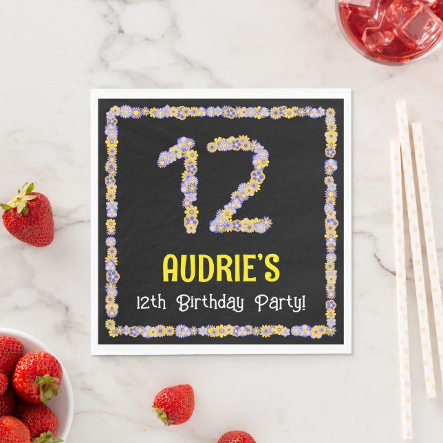 Serviette En Papier 12e anniversaire : Floral Flowers Numéro, Nom pers (En situation)