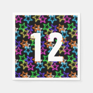 Serviette En Papier 12e Anniversaire Neon Étoiles Sur Noir