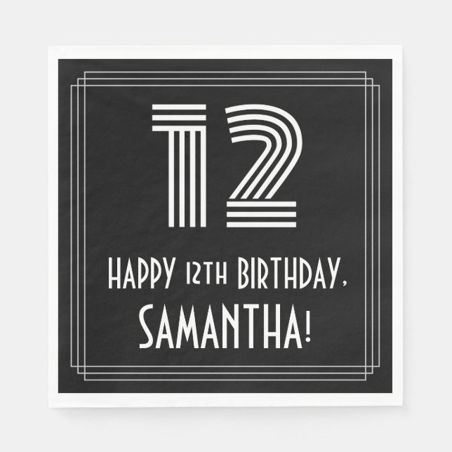 Serviette En Papier 12ème anniversaire : Art Déco Inspiré Look "12" +  (Devant)
