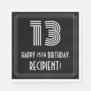 Serviette En Papier  13e anniversaire : Apparence Art Déco "13" + Nom