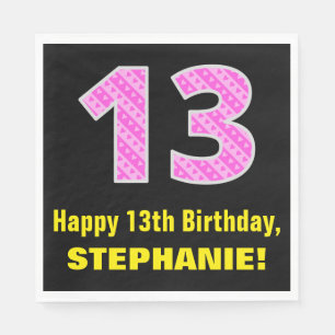 Serviette En Papier 13e anniversaire : Bandes et Coeurs roses "13" + N