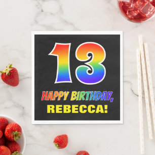 Serviette En Papier 13e anniversaire : Gras, amusant, simple, arc-en-c