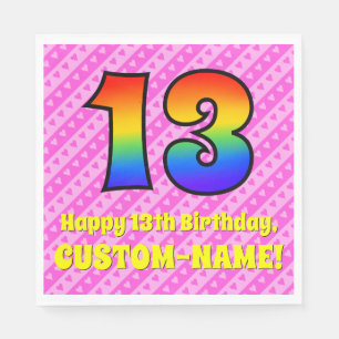 Serviette En Papier 13e anniversaire : Pink Stripes & Hearts, Arc en c