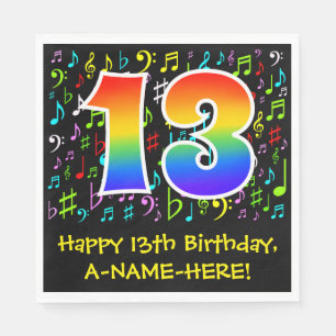 Serviette En Papier 13e anniversaire - Symboles de musique colorée, a