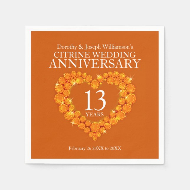 Serviette En Papier 13e mariage anniversaire fête citrine orange (Devant)