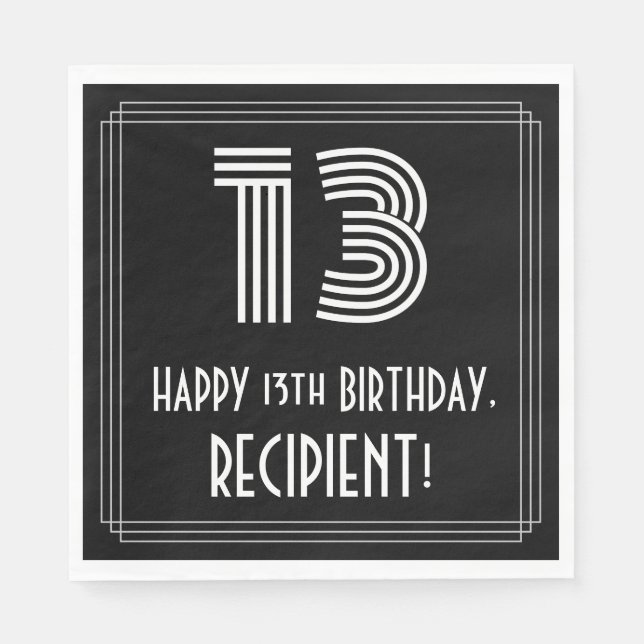 Serviette En Papier 13ème anniversaire : Art Déco Inspiré Look "13" +  (Devant)
