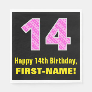 Serviette En Papier 14e anniversaire : Pink Stripes and Hearts "14" +