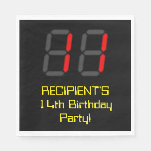 Serviette En Papier 14ème anniversaire : Rouge Digital Horloge Style "