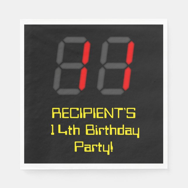 Serviette En Papier 14ème anniversaire : Rouge Digital Horloge Style " (Devant)