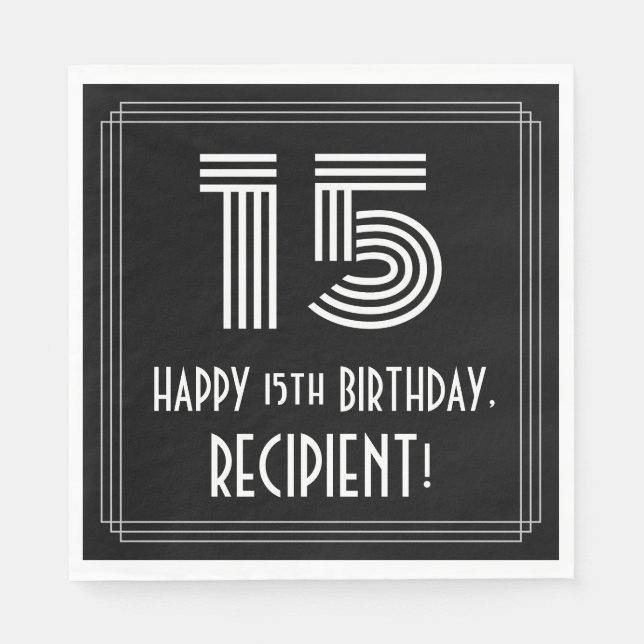 Serviette En Papier 15e anniversaire : Art Déco Inspiré Look "15" + No (Devant)