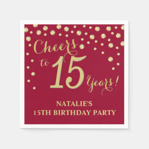 Serviette En Papier 15e Anniversaire de Bourgogne Diamant rouge et or