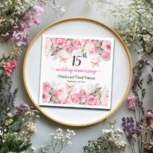 Serviette En Papier 15e anniversaire de Mariage de cristal Roses blush