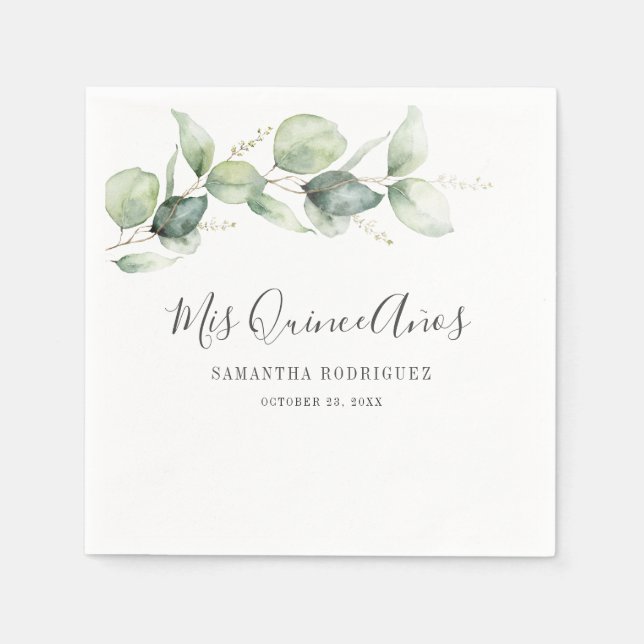 Serviette En Papier 15e anniversaire Eucalyptus Verdure Quinceanera (Devant)
