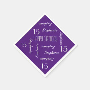 Serviette En Papier 15e anniversaire fête répétant les noms de serv