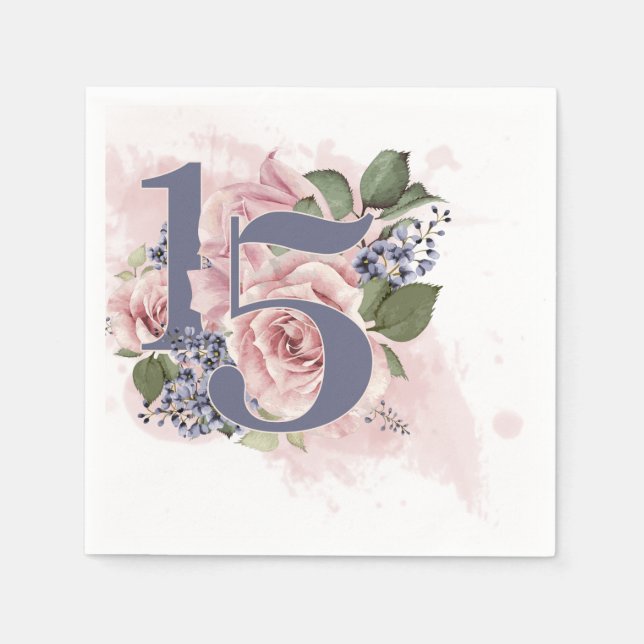 Serviette En Papier 15e anniversaire Quinceanera Chic Floral Aquarelle (Devant)