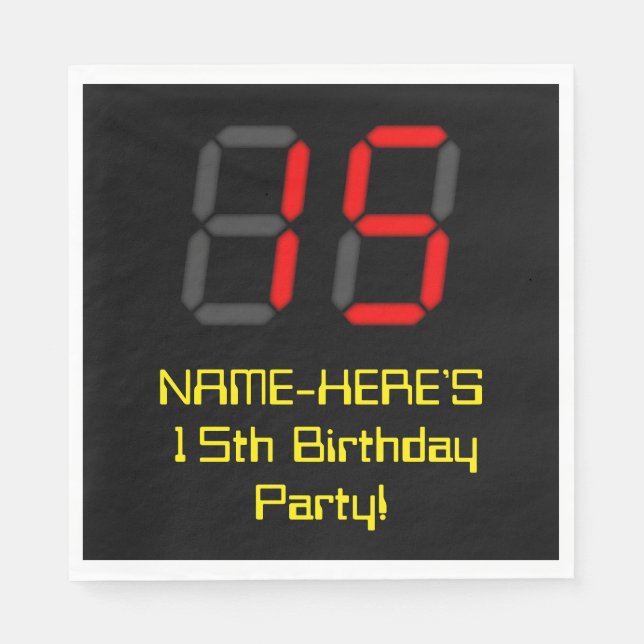 Serviette En Papier 15ème anniversaire : Rouge Digital Horloge Style " (Devant)