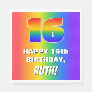 Serviette En Papier 16e anniversaire : Coloré, amusant Motif arc-en-c