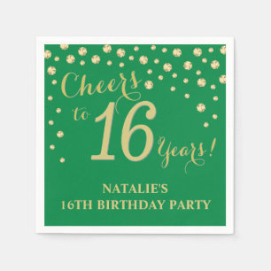 Serviette En Papier 16e anniversaire de fête Green et Gold Diamond Nap