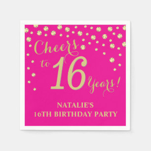 Serviette En Papier 16e anniversaire de la fête du Diamant rose et or