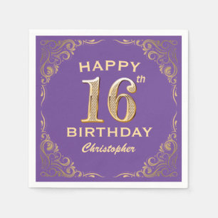 Serviette En Papier 16e anniversaire fête violet et or Parties scintil