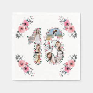 Serviette En Papier 16e anniversaire fille Fleur Photo Collage blanc
