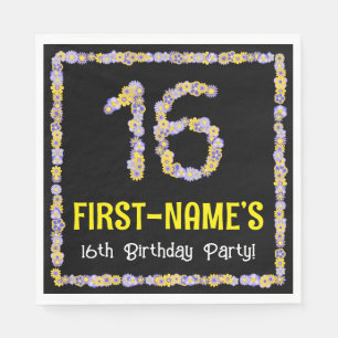 Serviette En Papier 16e anniversaire : Floral Flowers Numéro, Nom pers