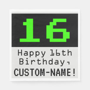 Serviette En Papier 16e anniversaire - Nerdy / Geeky Style "16" & Nom