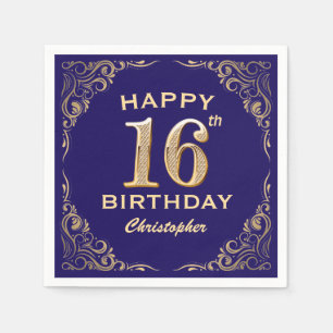 Serviette En Papier 16e anniversaire Parties scintillant marine bleu e