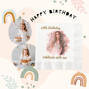Serviette En Papier 16e anniversaire Personnalisé, Girl Photo moderne