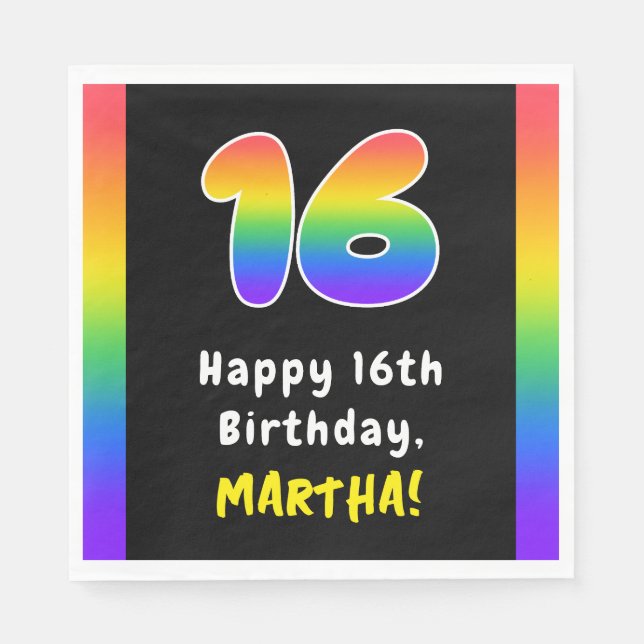 Serviette En Papier 16e anniversaire : Rainbow Spectrum # 16, Nom pers (Devant)
