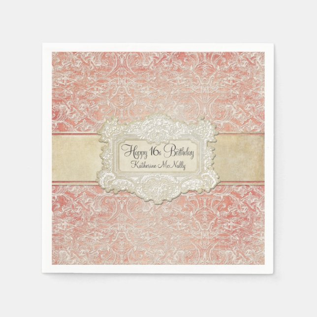 Serviette En Papier 16e fête d'anniversaire Dentelle Régence française (Devant)