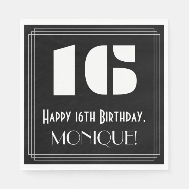 Serviette En Papier 16ème anniversaire : Art Déco Inspiré Look "16" +  (Devant)