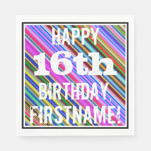 Serviette En Papier 16ème anniversaire vibrant et coloré + Nom fait