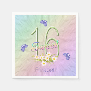 Serviette En Papier 16ème Papillons et fleurs sauvages de fête