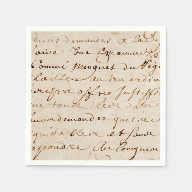 Serviette En Papier 1700 s Vintage French Script Grunge Parchment Pape (Devant)