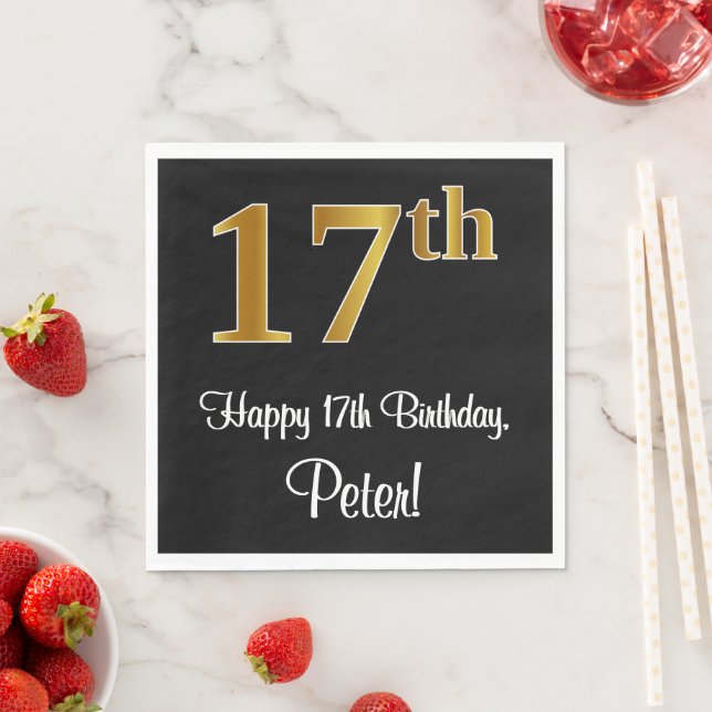 Serviette En Papier 17e anniversaire ~ Elégant luxe Faux Gold Look # (En situation)