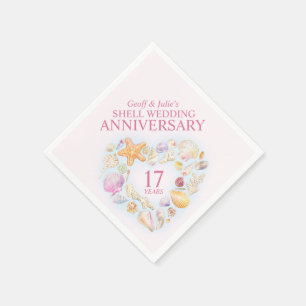 Serviette En Papier 17e anniversaire mariage coquilles aquarelle coeur