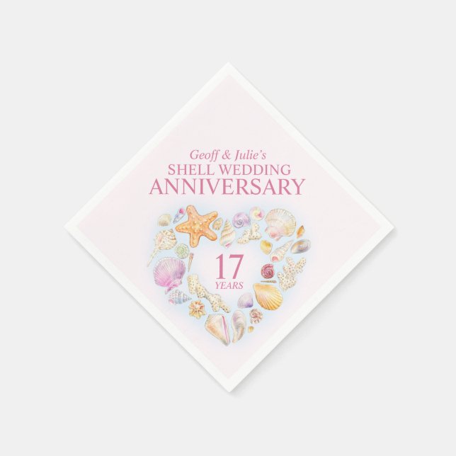 Serviette En Papier 17e anniversaire mariage coquilles aquarelle coeur (Coin)