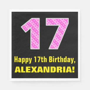 Serviette En Papier 17ème anniversaire : Pink Stripes and Hearts "17"