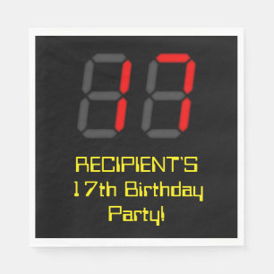 Serviette En Papier 17ème anniversaire : Rouge Digital Horloge Style "