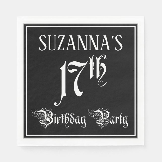 Serviette En Papier 17th Birthday Party — Fancy Script + Custom Name (Devant)