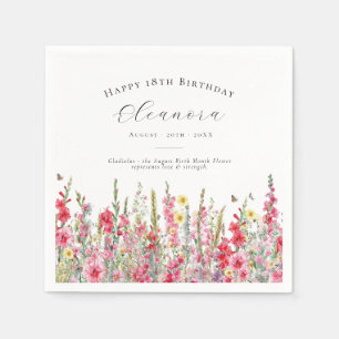 Serviette En Papier 18 Anniversaire Août Fleur de naissance personnali