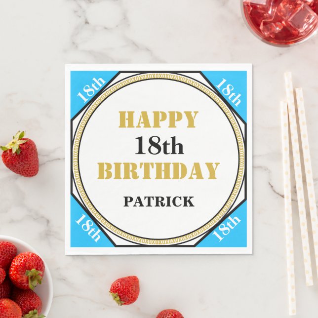 Serviette En Papier 18e Anniversaire Bleu Or (En situation)