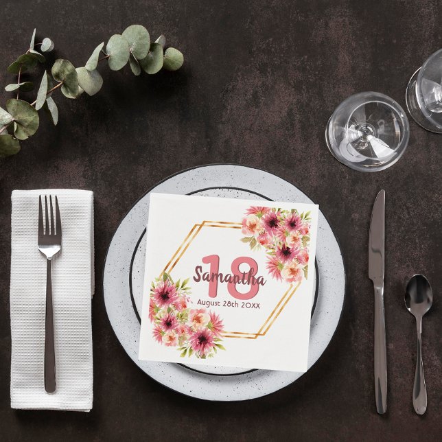 Serviette En Papier 18e anniversaire blush rose floral géométrique (Créateur téléchargé)