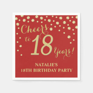 Serviette En Papier 18e anniversaire de fête Rouge et Diamant Or Napki